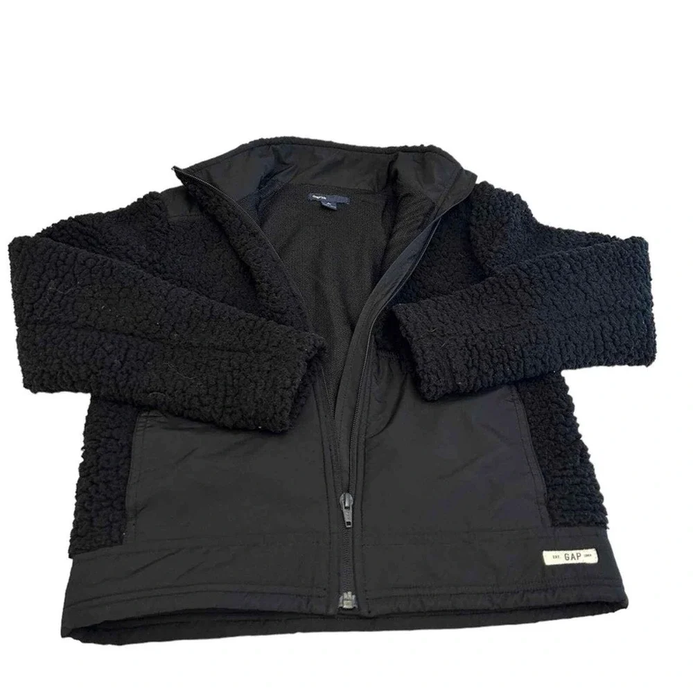 GAP Kids Girls Fuzzy Jacket Large 10-11 Black Full Zip Warm Cozy Winter Coat